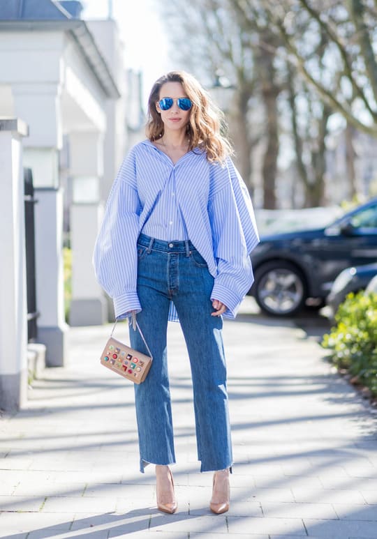 Oversized Shirt with Straight-Leg Jeans
