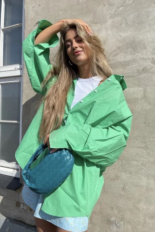 Green Color oversized white shirt 