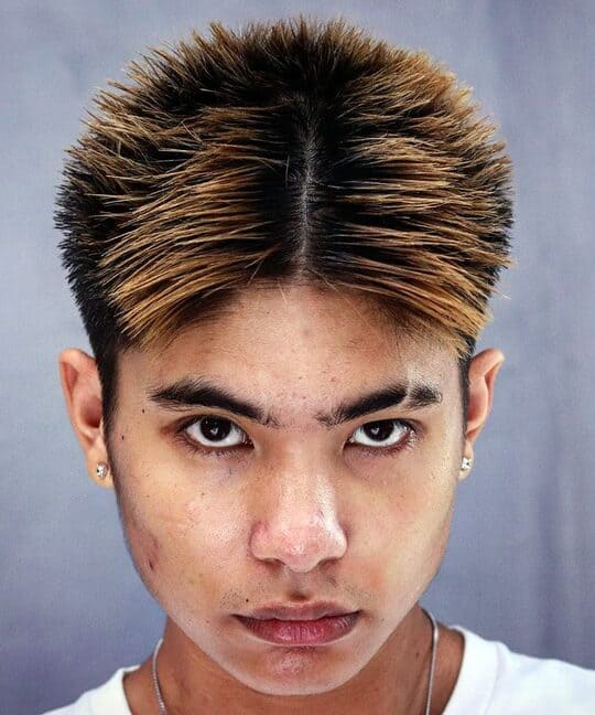 asian men long hairstyles with white T-shirt