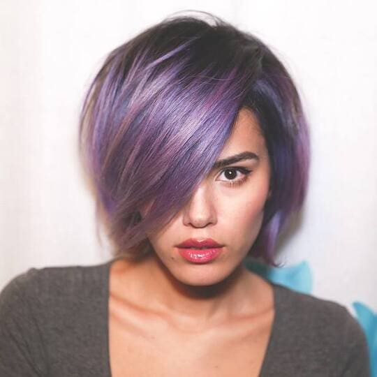 Purple Hair in Swoop Bangs Hairstyle