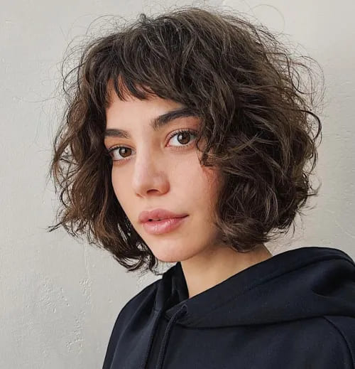 Curly Bobs with Bangs