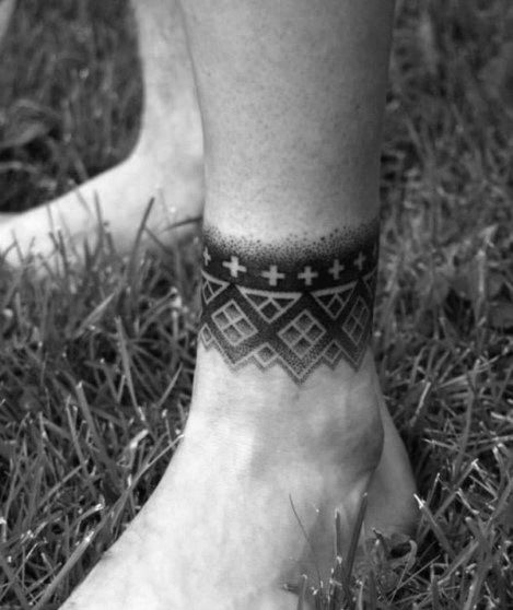 Geometric ankle tattoo patterns