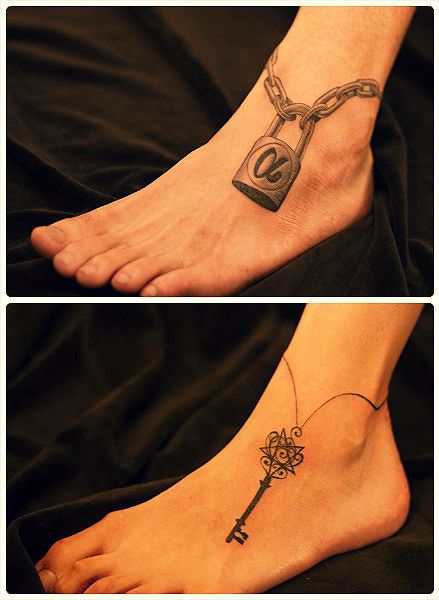 Key or lock ankle tattoo
