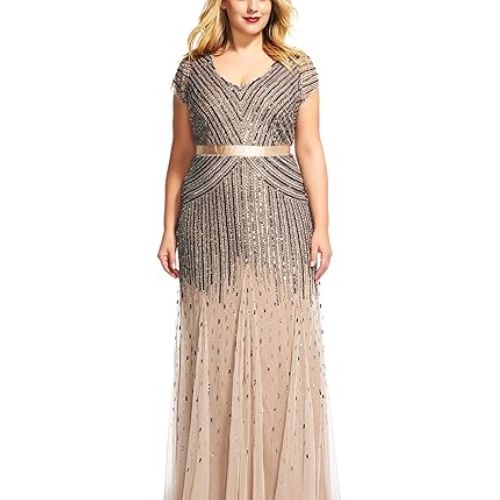 Adrianna Papell Linear Beaded Gown