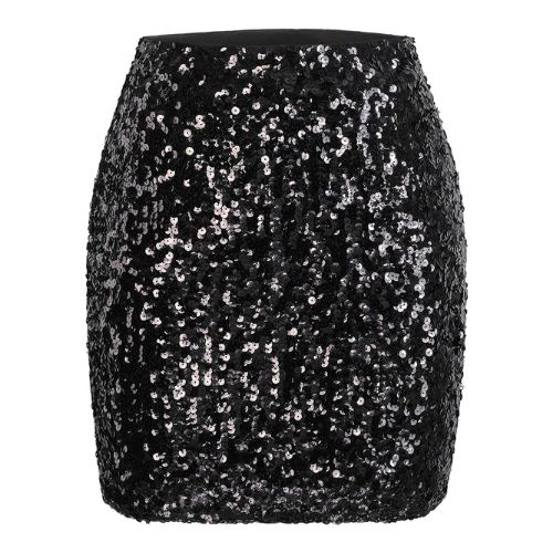 MANER Women's Sequin Skirt Sparkle Stretchy Bodycon Mini Skirts Night Out Party