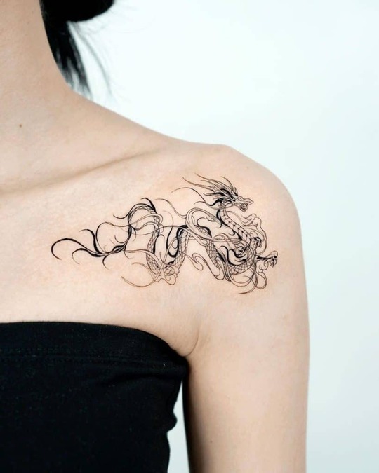 Chinese Dragon Tattoo on shoulder for women