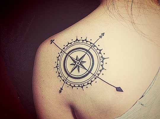 Compass Tattoos Shoulder for Women