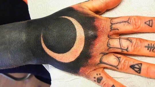 Crescent Moon Hand Tattoos for Men
