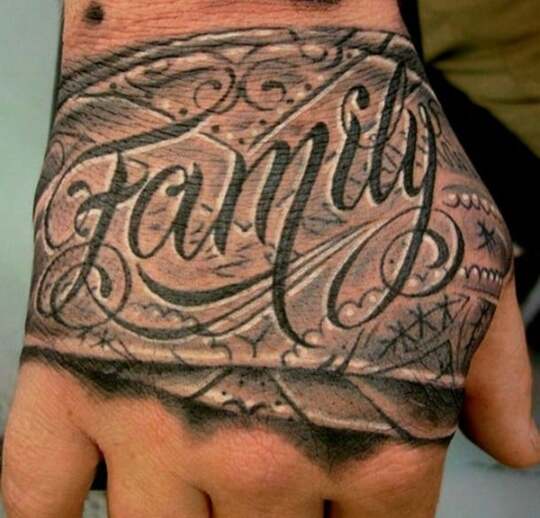 Family tattoo on hand for men