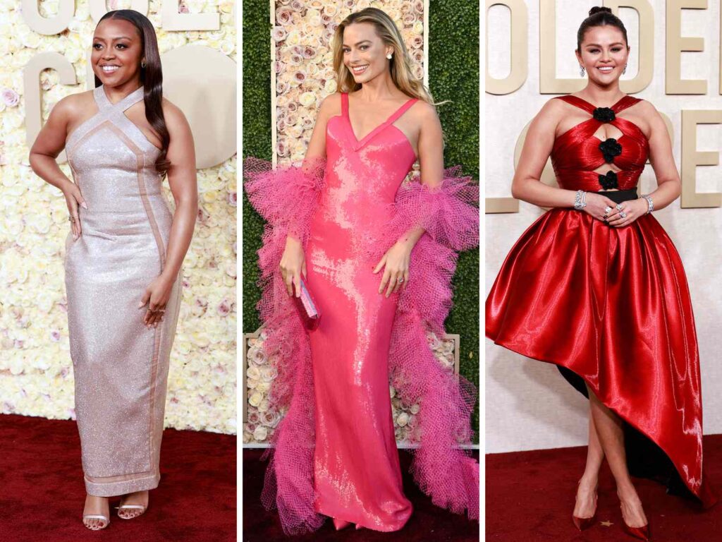 Quinta Brunson, Margot Robbie and Selena Gomez on Golden Globe 2024 Red Carpet