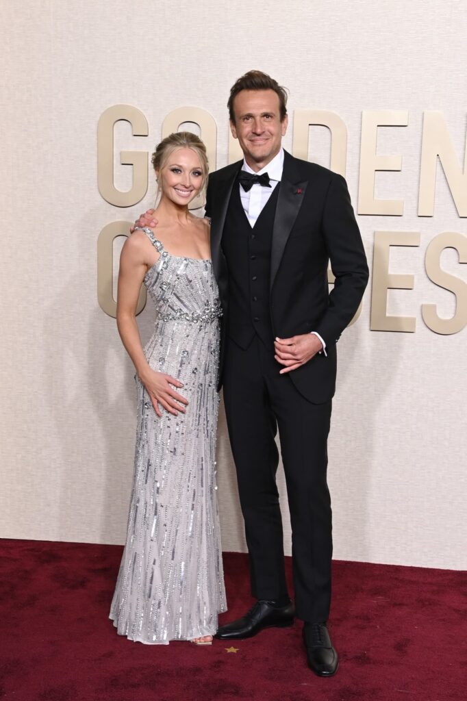 Kayla Radomski and Jason Segel attend the 81st Annual Golden Globe Awards 