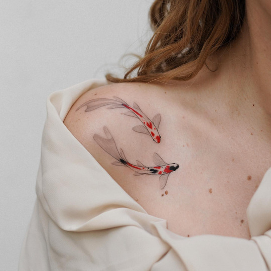 Koi Fish Tattoo on Shoulder for Women