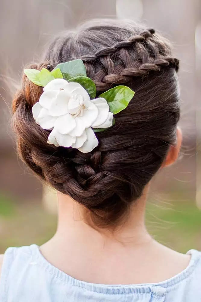 Ladder Braid With Flowered Updo For Girls