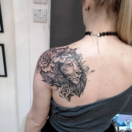 Lion Tattoo on Shoulder for Women