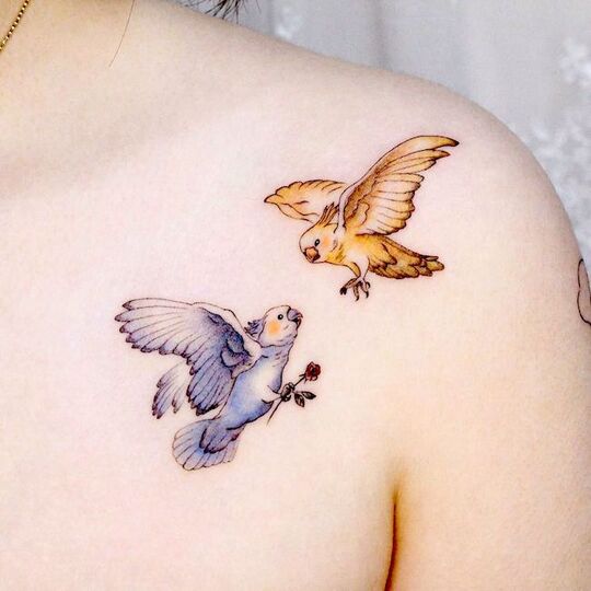 Love Birds Shoulder Tattoos for Women