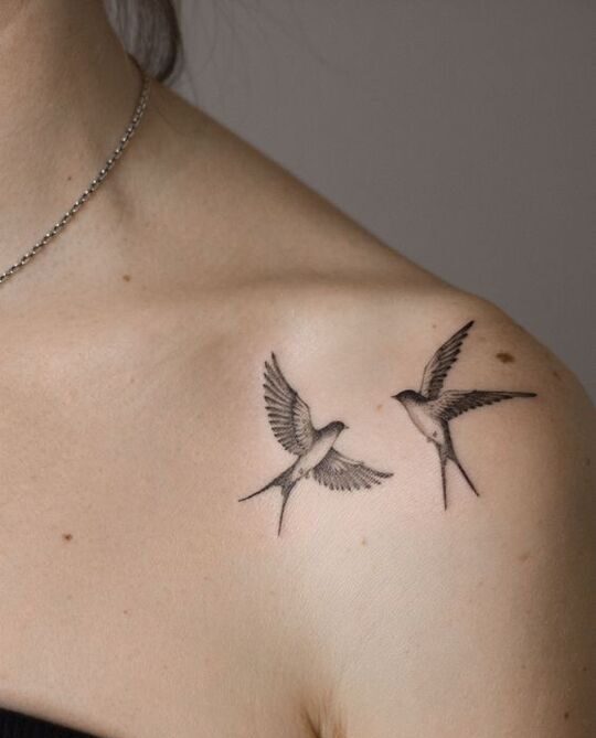 Love Birds Tattoos on Shoulder for Women