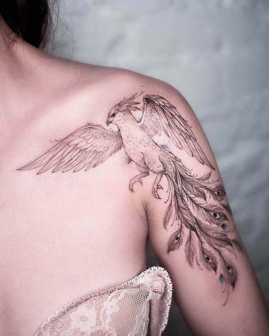 Phoenix Tattoo on Shoulder for Women