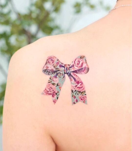Ribbon Tattoos on shoulder for Women