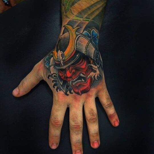 Samurai tattoo on hand for men