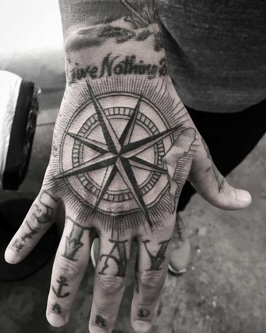 Small Compass Hand Tattoos for Men