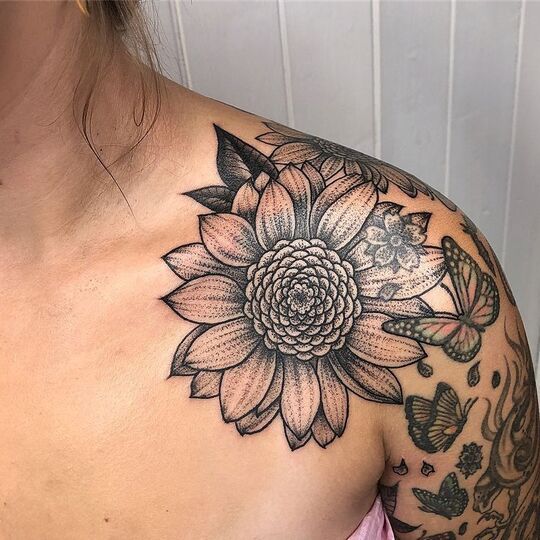 Sunflower Shoulder Tattoos for Women