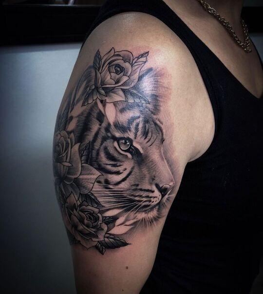 Tigers Shoulder Tattoos for Women