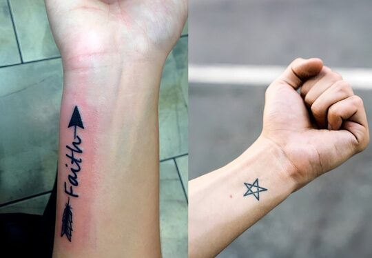 Wrist star and arrow hand tattoo for men