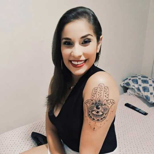 big hamsa tattoos on shoulder for women