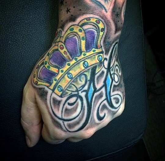 crown tattoo on hands for men