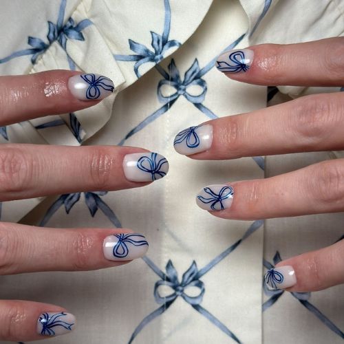 Blue Bow nail designs