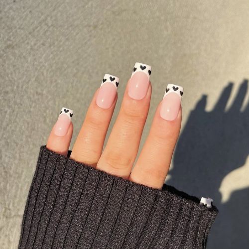 Black and white heart nails