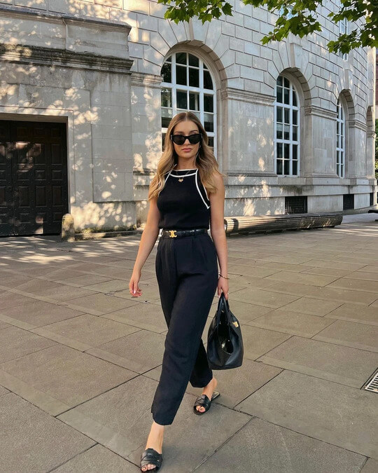 Contrast Trim Top and Black Trousers