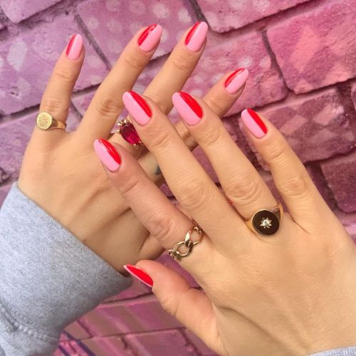 Cool color block valentine nails