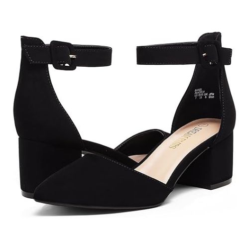 DREAM PAIRS ANNEE Pointed Toe Low Chunky Heels Pump Shoes