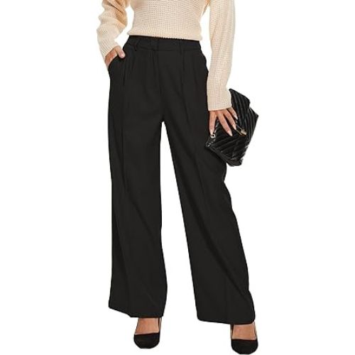 FUNYYZO Women's Wide Leg Pants High Elastic Waisted in The Back Business Work