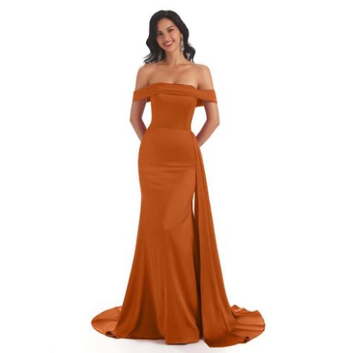 Fallon mermaid floor-length burnt orange bridesmaid dress