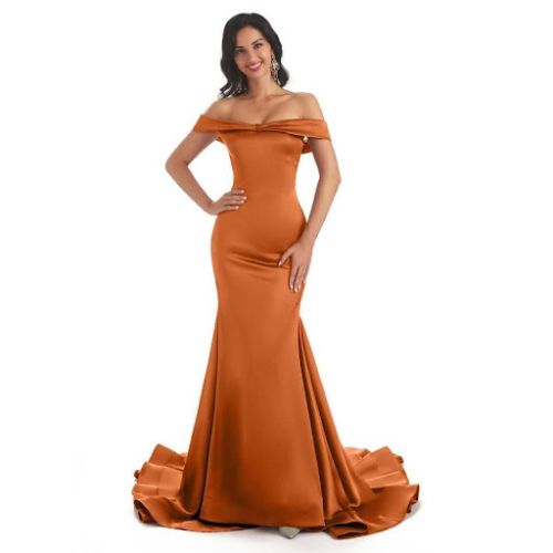 Isabel off-the-shoulder burnt orange bridesmaid dress