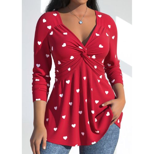 Plus Size Red Printed Blouse