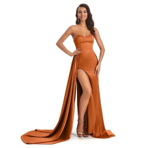 Rosy strapless burnt orange bridesmaid dress