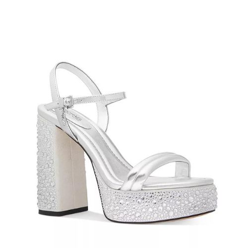 Michael Kors Womens Laci Embellished Metallic High Heel Platform Sandals