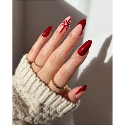 Red bow nail designs